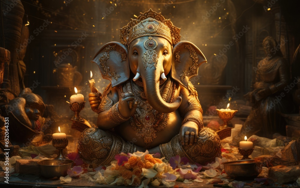 Ganesha and his elephant head. Composition in honor of the Day of the Dead
