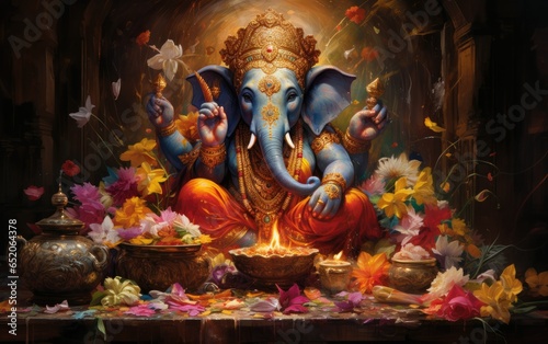 Ganesha and his elephant head. Composition in honor of the Day of the Dead