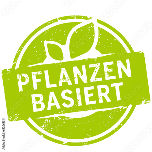 grüner sticker 100% pflanzenbasiert mit Blättern
