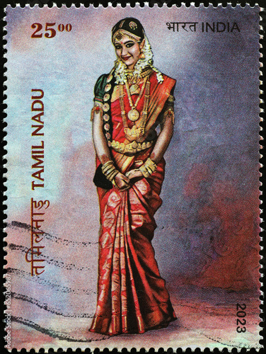 Bridal costume of an indian woman from Tamil Nadu State