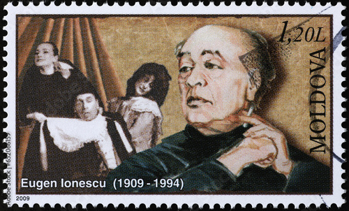 Eugen Ionesco portrait on postage stamp photo