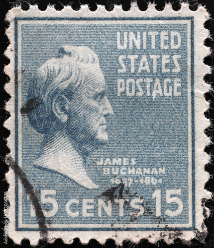 US President James Buchanan on vintage american stamp photo