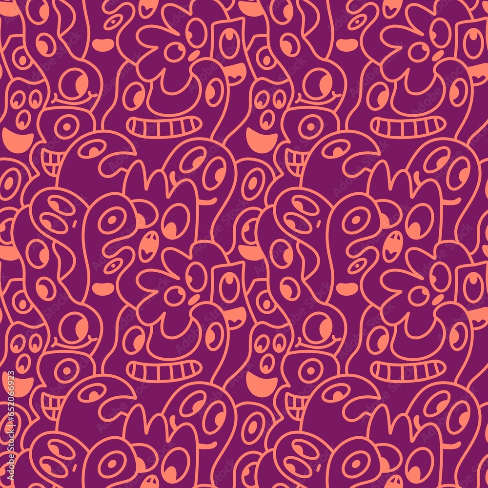 Cartoon retro monsters seamless Halloween pattern for wrapping paper and fabrics and linens and kids Cartoon retro monsters seamless Halloween pattern for wrapping paper and fabrics and linens and kids