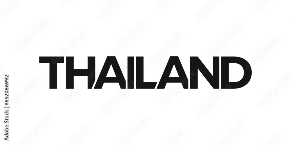 Thailand emblem. The design features a geometric style, vector illustration with bold typography in a modern font. The graphic slogan lettering.