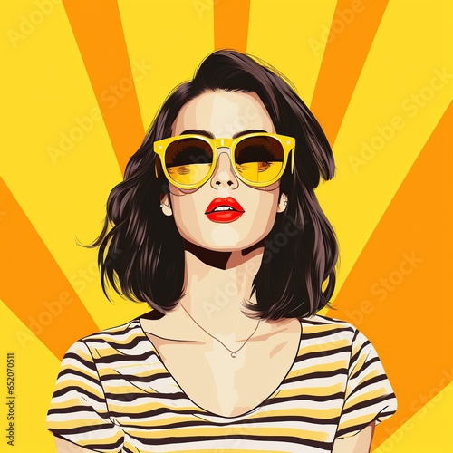 Pretty woman with eyeglasses colorful pop art style. AI generated image
