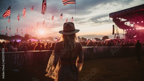 Back of woman at country music festival photo