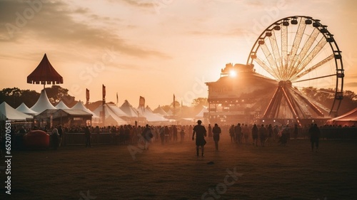 Sunset at a music festival photo