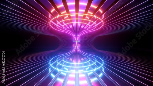 Fototapeta Naklejka Na Ścianę i Meble -  3d render. Abstract futuristic neon background. Holographic linear shape glowing inside the virtual cyber space. Ultraviolet wallpaper