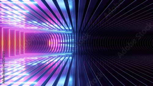 Fototapeta Naklejka Na Ścianę i Meble -  3d render. Abstract futuristic neon background. Empty room inside the virtual space, illuminated with ultraviolet light