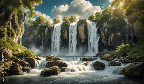 Nature Wallpaper Waterfall in the forest with beautiful weather, nature, wallpaper, waterfall, forest, beautiful, sunset, nature wallpaper, forest sunset, waterfall in forest, sunset wallpaper