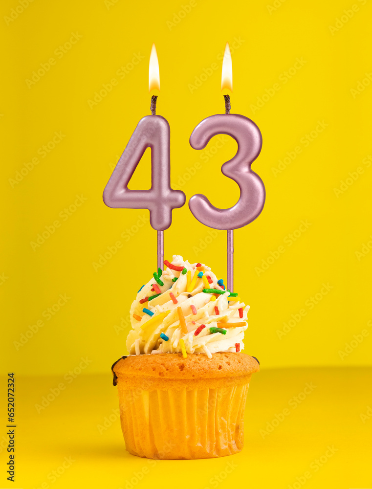 Number 43 candle - Birthday card design in yellow background