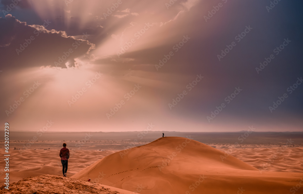 sunrise above the Sahara sand dunes
