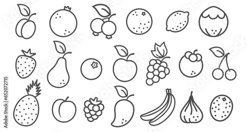 Vector set icons of fruits and berries in flat style. Vector illustrations of fruit and berries.