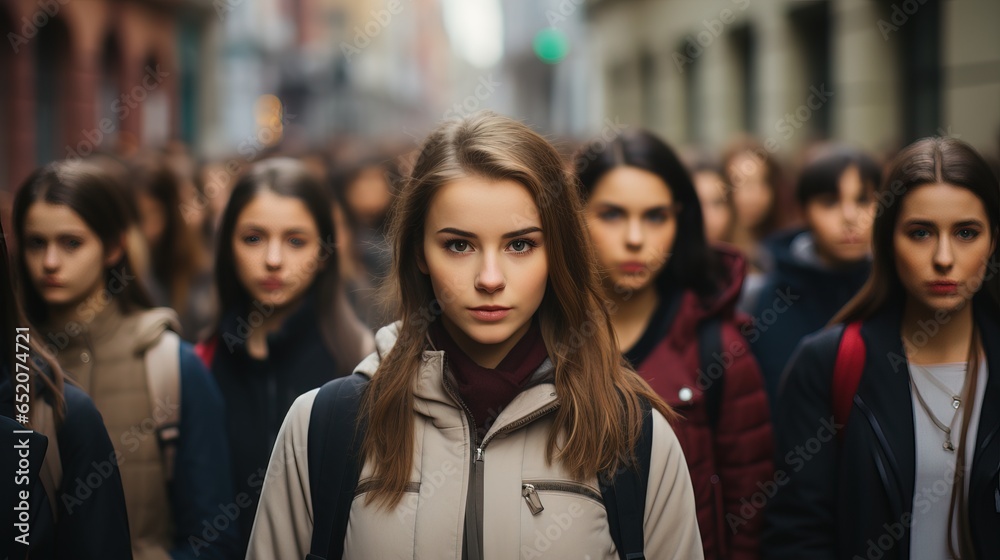People walking on the street shouting for a purpose. People walking on the street shouting for a purpose.