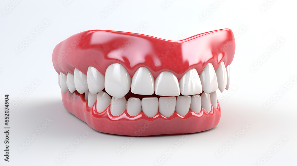 Model of a human jaw with white veneers on teeth. Jaw in dentistry. Clean denture, model with veneers on teeth in dentist's office. Model of a human jaw with white veneers on teeth. Jaw in dentistry. Clean denture, model with veneers on teeth in dentist's office.
