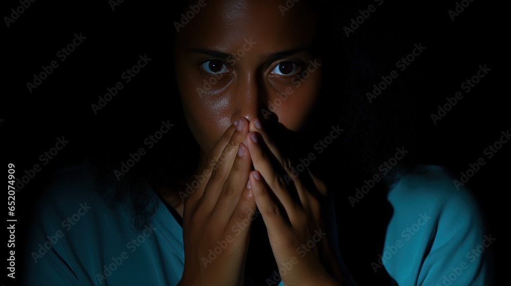 The young woman in darkness searches for light in the midst of her mental struggles. The young woman in darkness searches for light in the midst of her mental struggles.