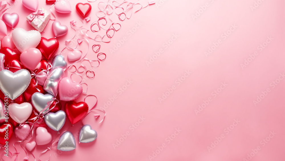 Heart Shape Ballon Carrying Gift on blue and pink background. Backdrop with copy space Heart Shape Ballon Carrying Gift on blue and pink background. Backdrop with copy space