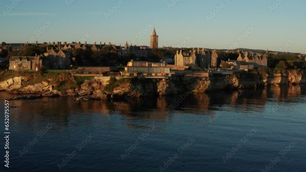 Aerial shot of St. Andrews in Scotland, United Kingdom, historical town by the water Aerial shot of St. Andrews in Scotland, United Kingdom, historical town by the water
