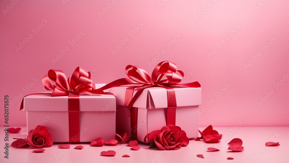 Heart Shape Ballon Carrying Gift on blue and pink background. Backdrop with copy space Heart Shape Ballon Carrying Gift on blue and pink background. Backdrop with copy space