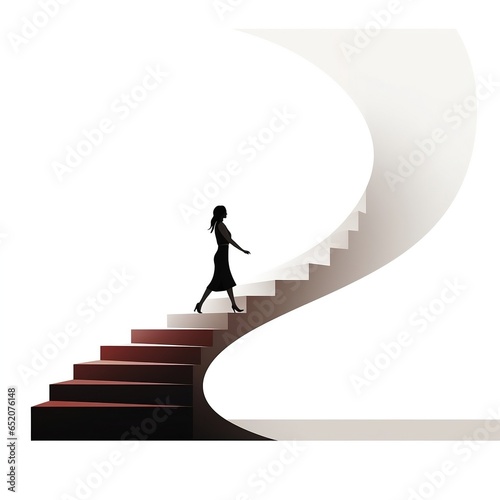  Business women climbing stairs, symbol of development in life, step by step rise up, with red elements