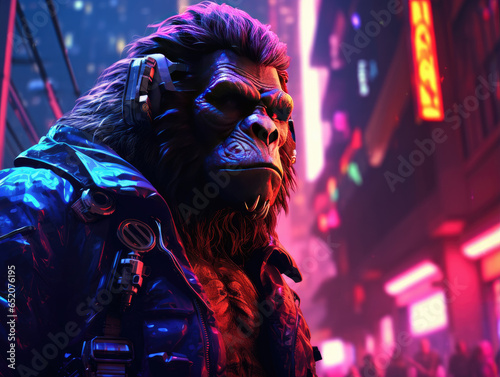 Cyberpunk Ape in Neon City