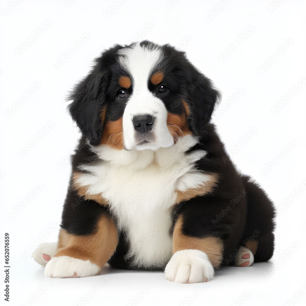 Cuteness Multiplied: Bull Terrier and Bernese Mountain Puppies' Innocence Unleashed, Generative AI