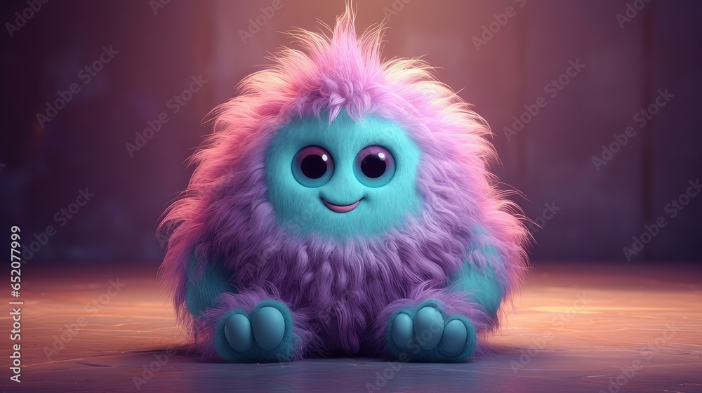 Fototapeta premium Small fluffy creature with big eyes. small creature for children's stories. generative AI