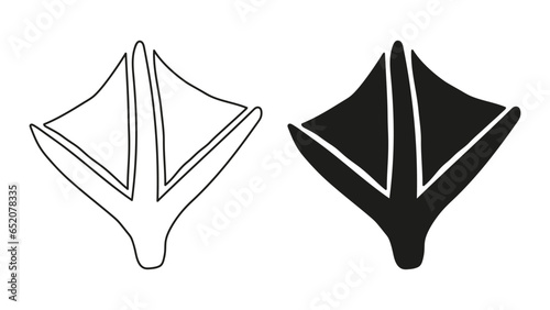 Paw footprint of duck goose bird. Silhouette, outline. Icon. Vector isolated on white. Paw print of swan, seagull, cormorant, pelican, flamingo, albatross. Print, design template, mobile ui element