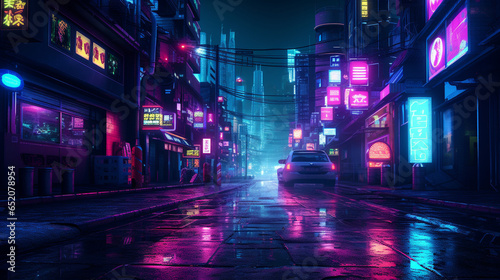 futuristic cyberpunk neon city night background  AI Generated