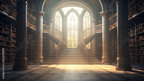 dreamy library with archway, AI Generated photo