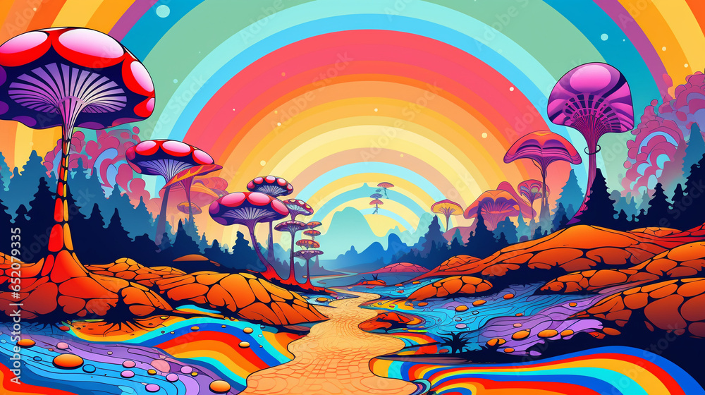 psychedelic wonderland background, AI Generated - obrazy, fototapety, plakaty 