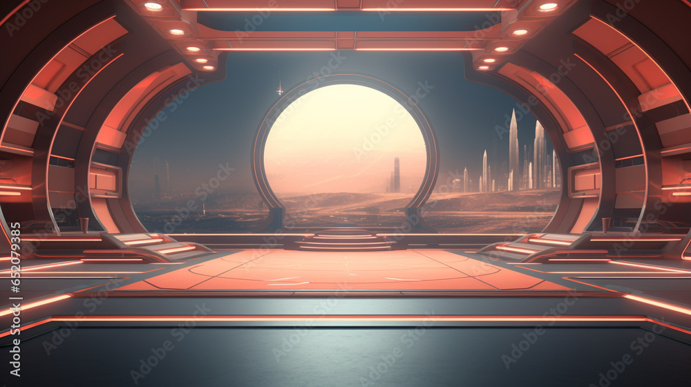 Fototapeta premium abstract futuristic 3d tunnel background, AI Generated