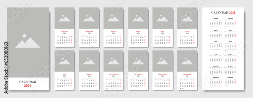 Wandkalender 2024 Hochformat mit einzelnen Monaten, Platz für Foto, plus Jahreskalender 2025, Wochenstart Montag