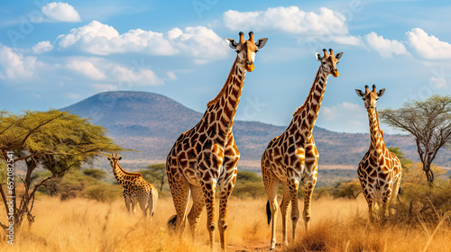 Giraffes in the African savannah. Serengeti National Park. Africa. Tanzania. © Ziyan Yang