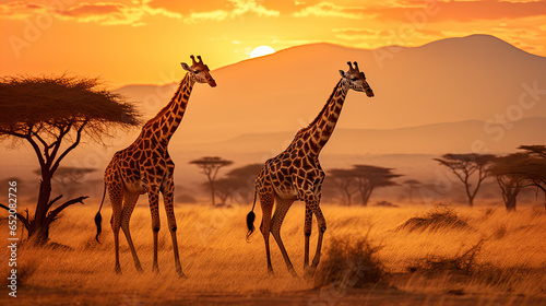 Giraffes in the African savannah. Serengeti National Park. Africa. Tanzania.