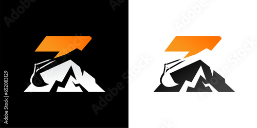initial logo z with excavator and mountain