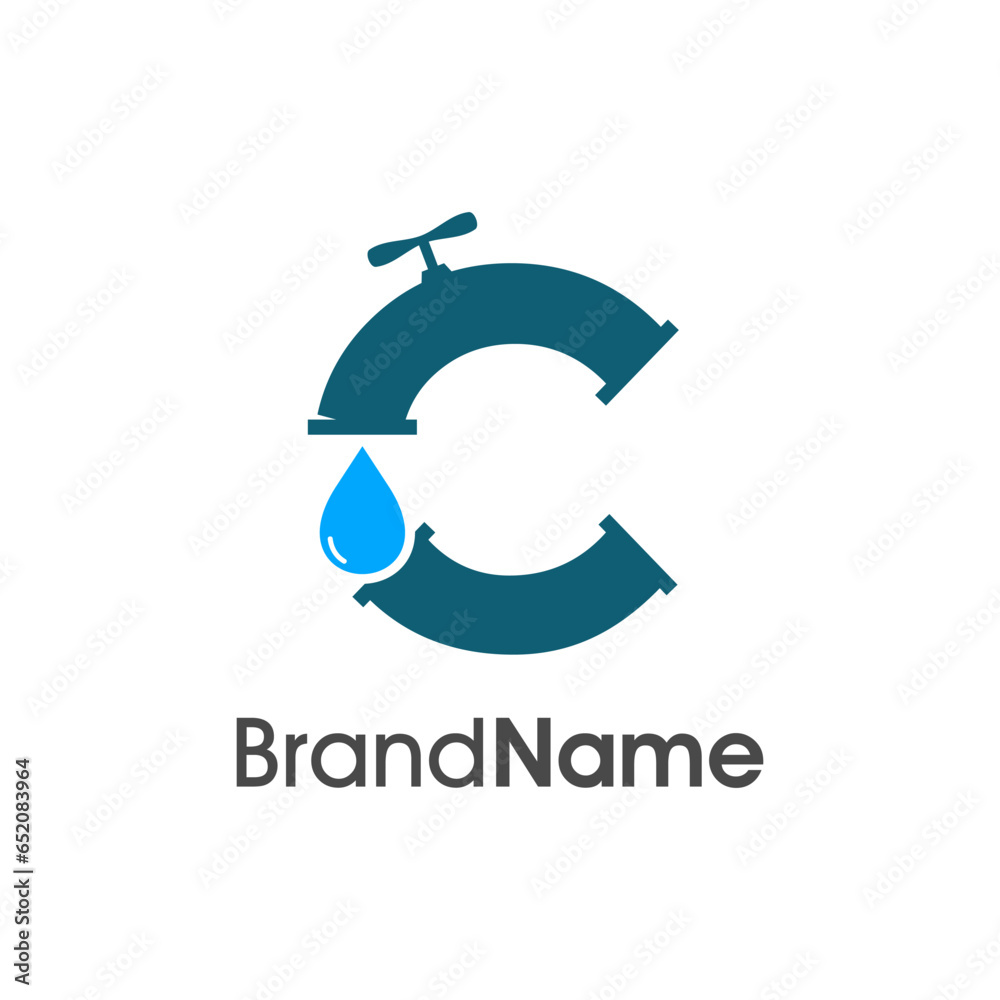 Fototapeta premium Initial C Pipe and Water Logo