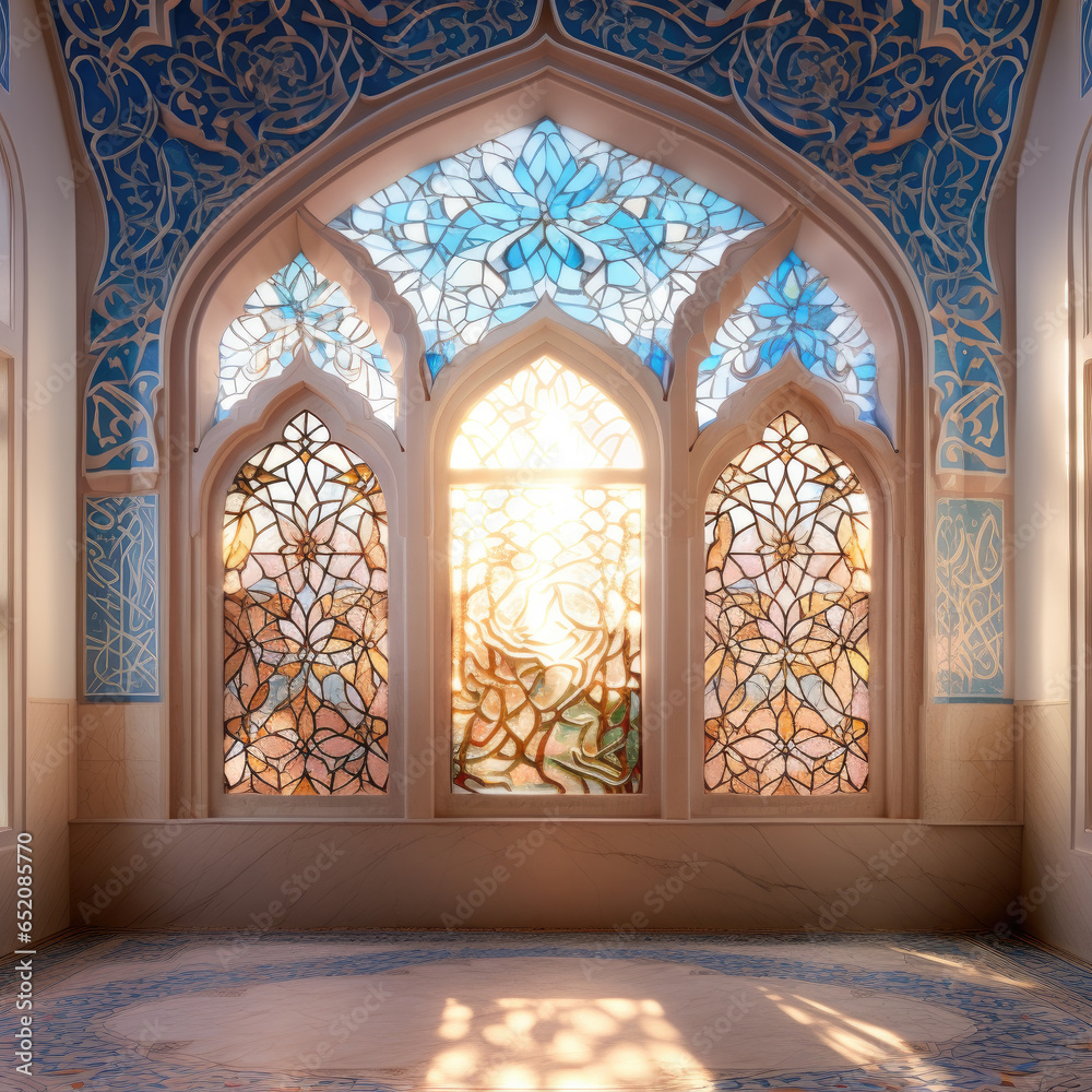 Islamic calligraphy art in a mosque - Generative AI illustration