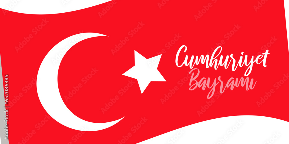 Fototapeta premium Republic day turkey October 29 National Day. 29 Ekim Cumhuriyet Bayrami. Flag on a white background. Concept holiday. Banner template, poster, web design. Vector flat illustration...