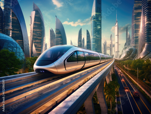Futuristic Hyperloop in Urban Landscape