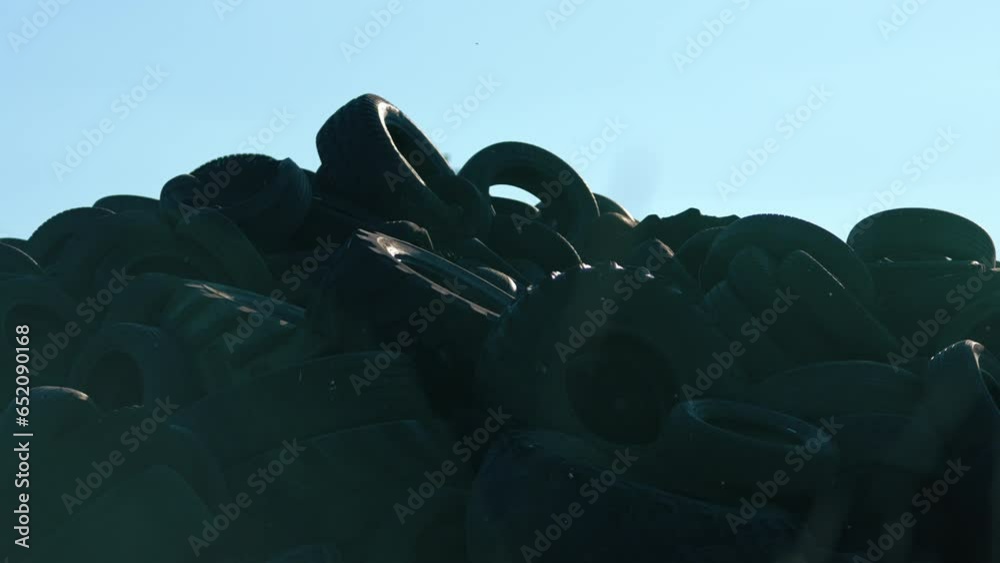 Landfill with old tires and tyres for recycling, Reuse of the waste