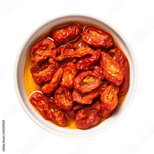 A Wooden Bowl of Sun Dried Tomatoes Isolated on a Transparent Background 