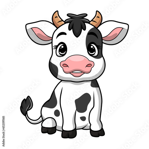 Cute little cow cartoon on white background