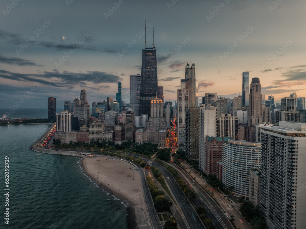 Aerial view of Gold Coast Chicago with Lake Shore drive