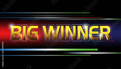 big winner word golden lettering banner design template on the black color and glittering lines background,use for online games and business concept backdrop.