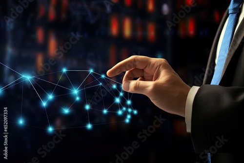 a hand of businessman touching graph growth of networking