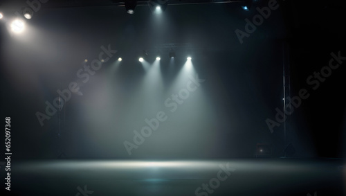 Bright stadium arena lights, Smoke bombs, empty dark scene, neon light, spotlights The concrete floor and studio room with smoke float up the interior texture, 