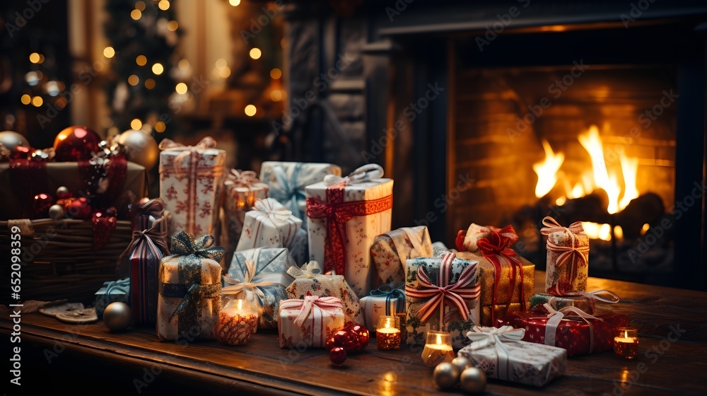 Christmas Stockings Dangle Delightfully by the Fireplace, with Gifts Wrapped in Promise Waiting to Be Unveiled Christmas Stockings Dangle Delightfully by the Fireplace, with Gifts Wrapped in Promise Waiting to Be Unveiled