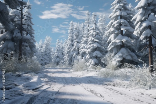 snow covered road, Generative AI © JOSE