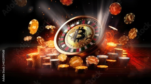 Bitcoin slot machine, casino and gambling. concept to show trading cryptocurrencies as a form of gambling. generative AI